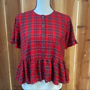 Madewell Studio Ruffle-Hem Top in Clanton Plaid